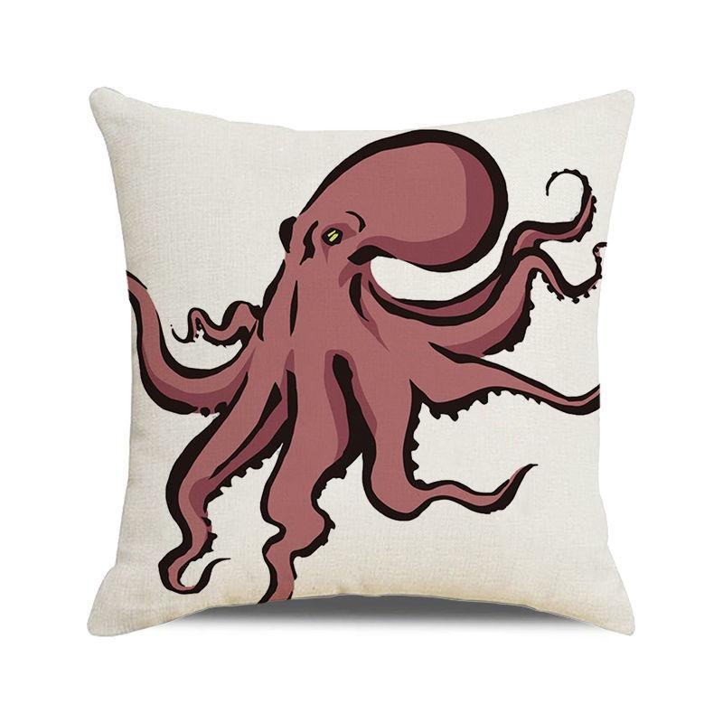 Watercolor Illustration of Octopus Squid Digital Printing Short Plush Pillow Covers for Car Sofa Office Cushion Cover Home Goods