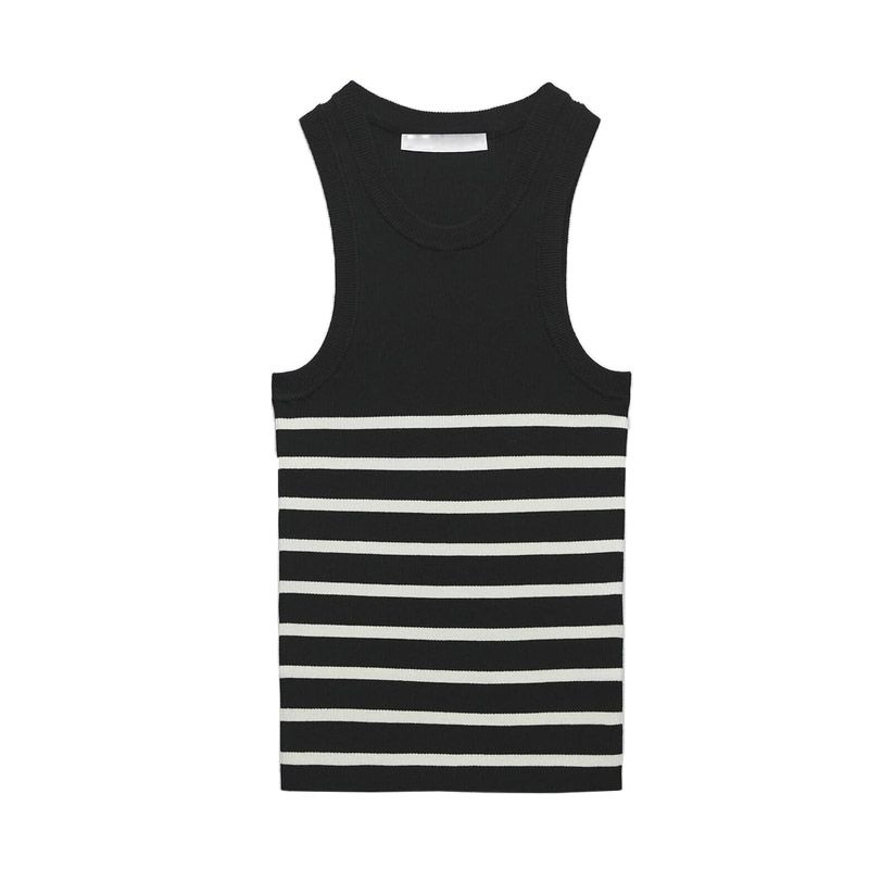 Spring and Summer New Arrival Stripes I-Shaped Vest round Neck Stretch Tight Sleeveless Knitting Tops 3471008