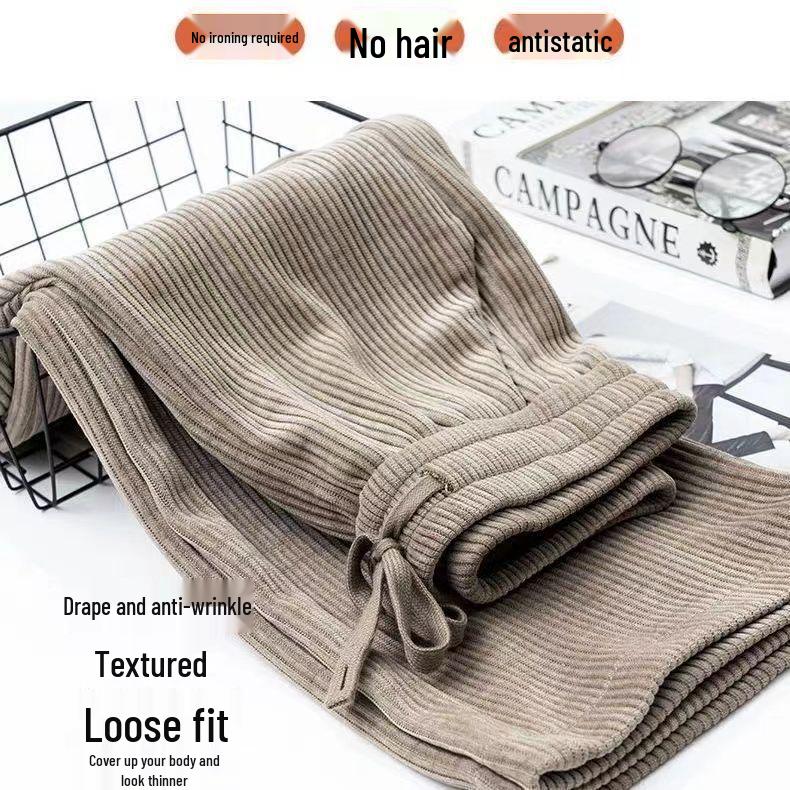 Damen Cord-Fließende Weitbeinige Hose - Große Größen, Einfarbige, Frühling/Herbst