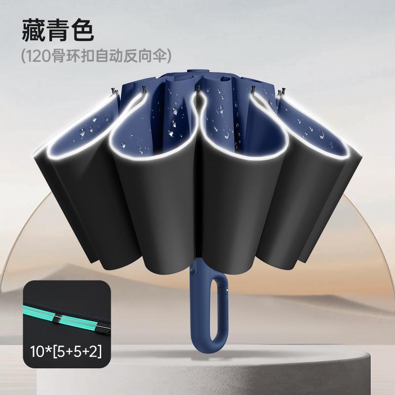 Automatic ring buckle umbrella, enlarged reinforcement and thickened high-end reverse folding umbrella, custom logo for men's rain parasol