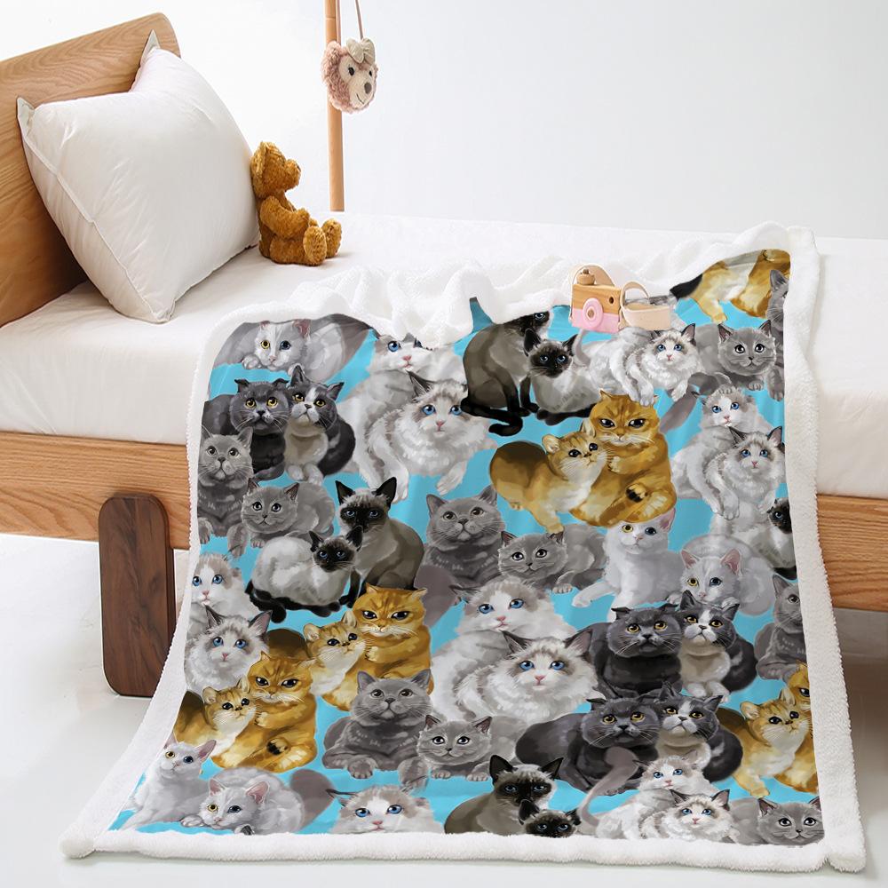 2D Digital Printing, Cartoon Cat Thickened Lamb Wool Crystal Fleece Love Blanket Blanket