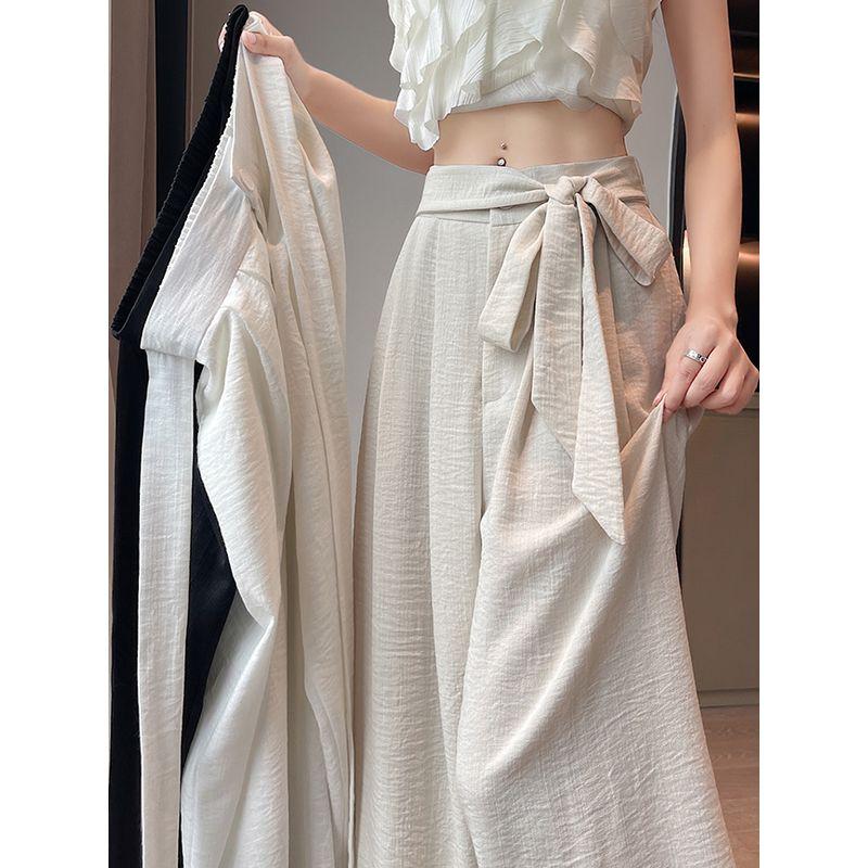 Autumn New Arrival Work Clothing Ice Silk Cotton Linen Lace-up Suit Loose Pants High Waist Slim Looking Casual Mop Straight-leg Yamamoto Pants