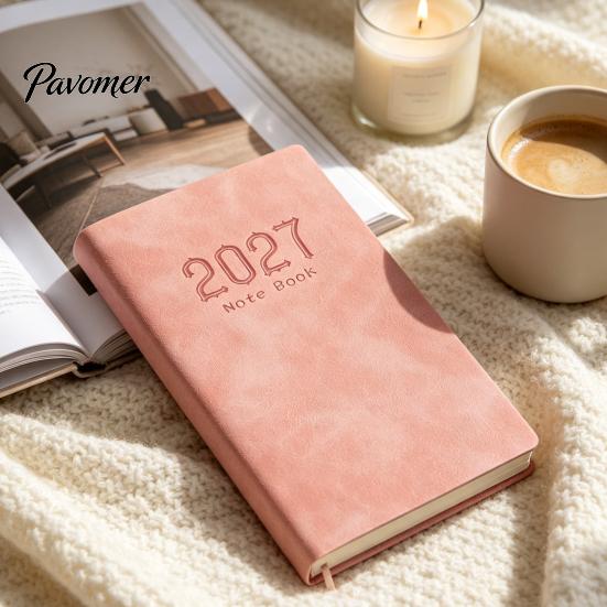 Gift for Students Professionals 2027 A6 Weekly Planner, 365 Day English Schedule Pocket Notebook Compact Travel Diary with Ribbon Bookmark,