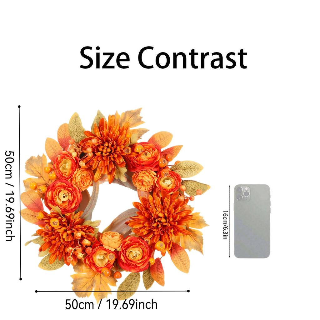 Artificial Fall Wreath Door Hanger 20 Inch - Thanksgiving Decoration with Chrysanthemum, Magnolia Leaves, Maple Leaves