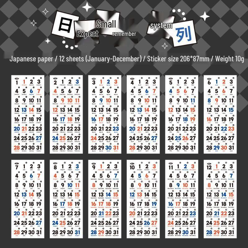365-Day Decorative Date Stickers Set for Planners - Pack of 12