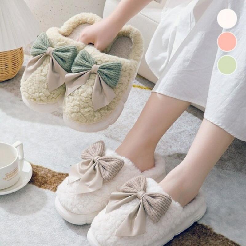 Poggle Wool Ribbon Winter Indoor Slippers ivory 3650₽