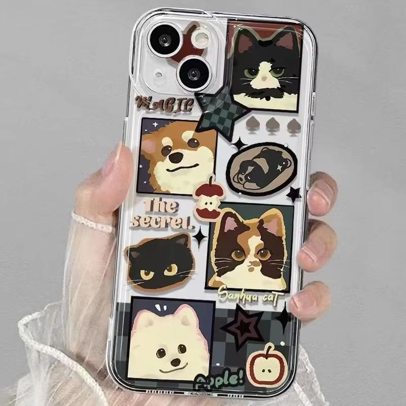Pet Portrait Sticker Collage Pattern Phone Case for iPhone 17 16 15 14 13 12 11 16E Series Pro Max Plus Double Layer Protection