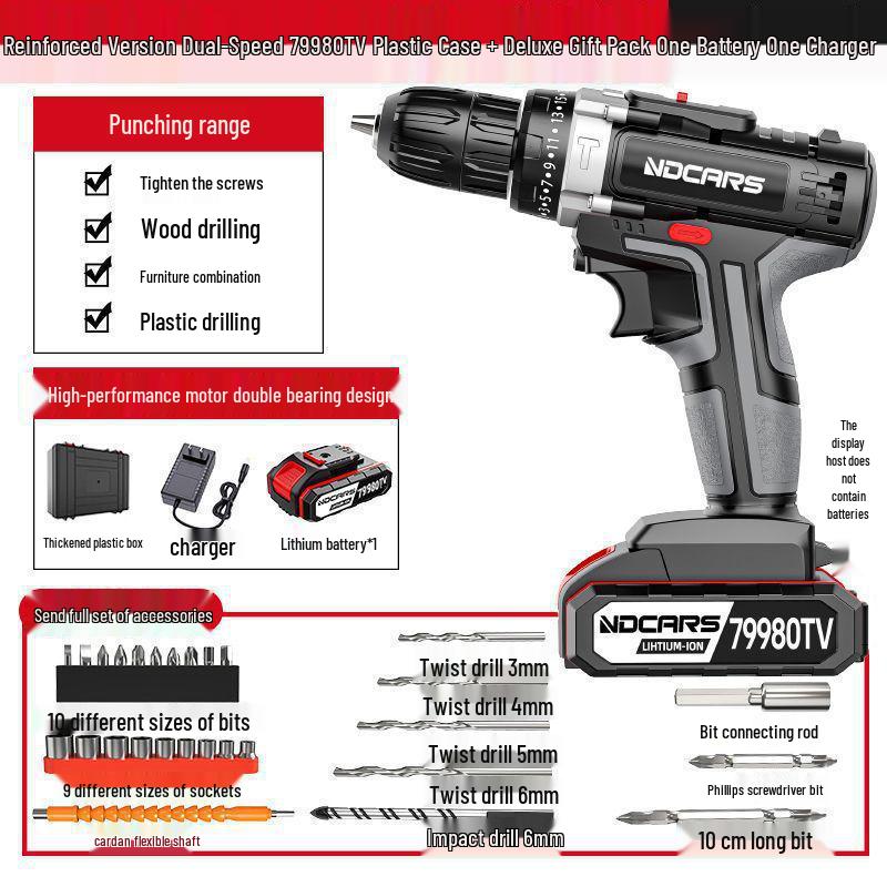 Industrial Ultra-Power Electric Drill with Dual-Speed Lithium Battery and Impact Function