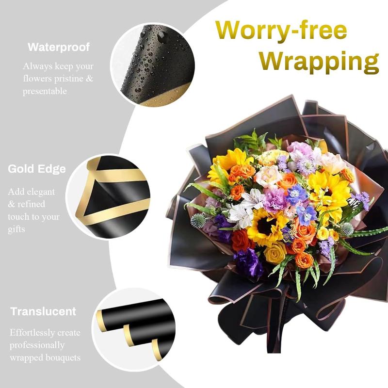 20 Sheets Gilt Edge Wrapping Paper Flowers Gift Wrapping Material Korean Style Birthday Wedding Florist DIY Wrapping Paper