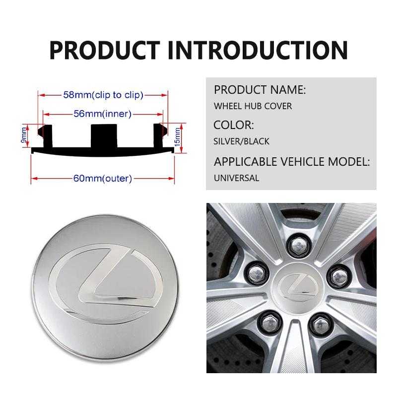 Pour Lexus 4pcs 56/60mm Cache-moyeu de Roue de Voiture Autocollants de Cache-Jante UX250h RX450h RX300 GX470 CT200h RX400h NX300h RX350