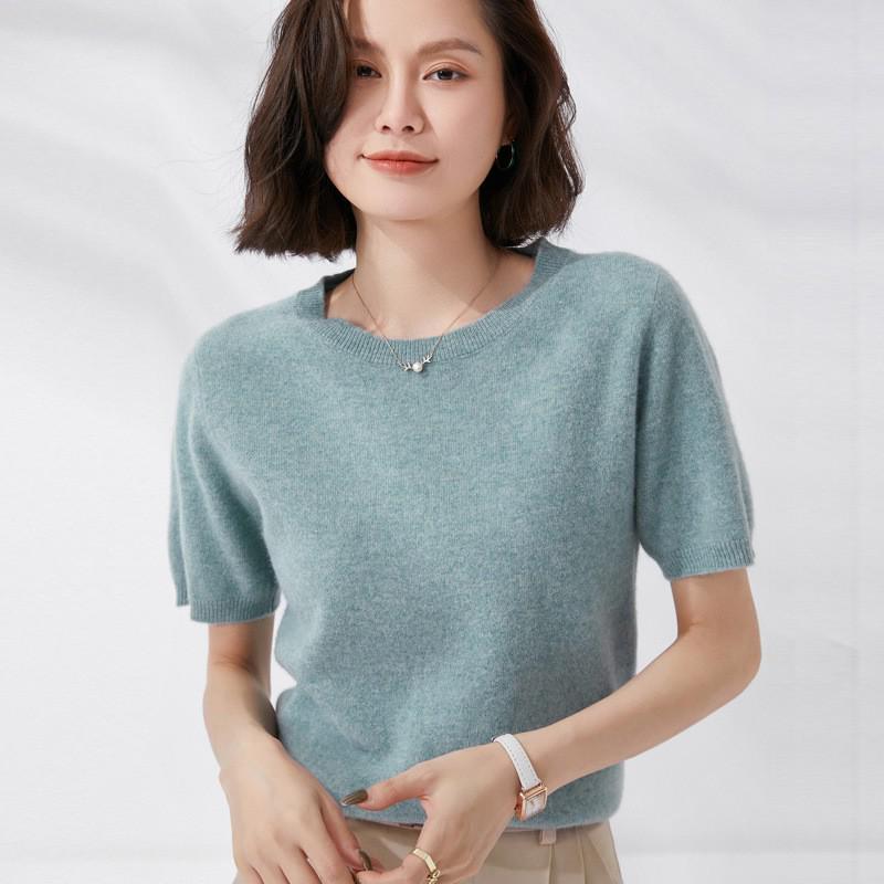 Women's Knitted Short Sleeve Spring/Summer Pullover Sweater - Round Neck, Lightweight, Half Sleeve.