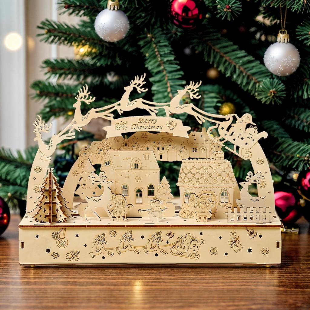 3D dřevěné puzzle se světlými vánočními stavebnicemi Řemeslné puzzle hračky Dřevěné domácí dekorace Vánoční dárky pro děti