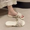 Summer Fashion Outdoor Beach Slippers Flat Flat, Lightweight One Piece Sandals Square Toes Comfortable Casual Women's Slippers