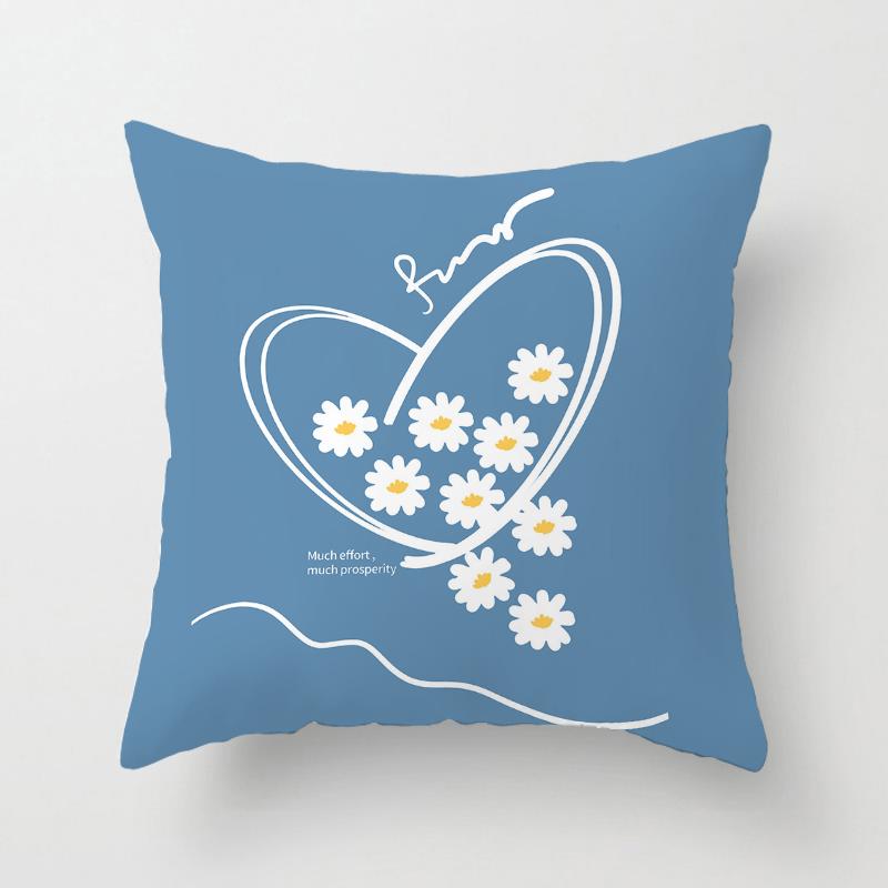 Blue Nordic Style Pillow Cover Geometric Stripe Double-Sided Sofa Window Guest Home Pillow Case Square Shape Pp Cotton