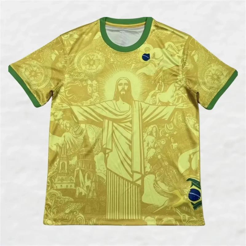 Camiseta de Entrenamiento Transpirable de Secado Rápido para Fútbol de Verano Edición Especial Brasil Jesús Negro Gris Camiseta de Fútbol para Hombre Camisetas de Exterior
