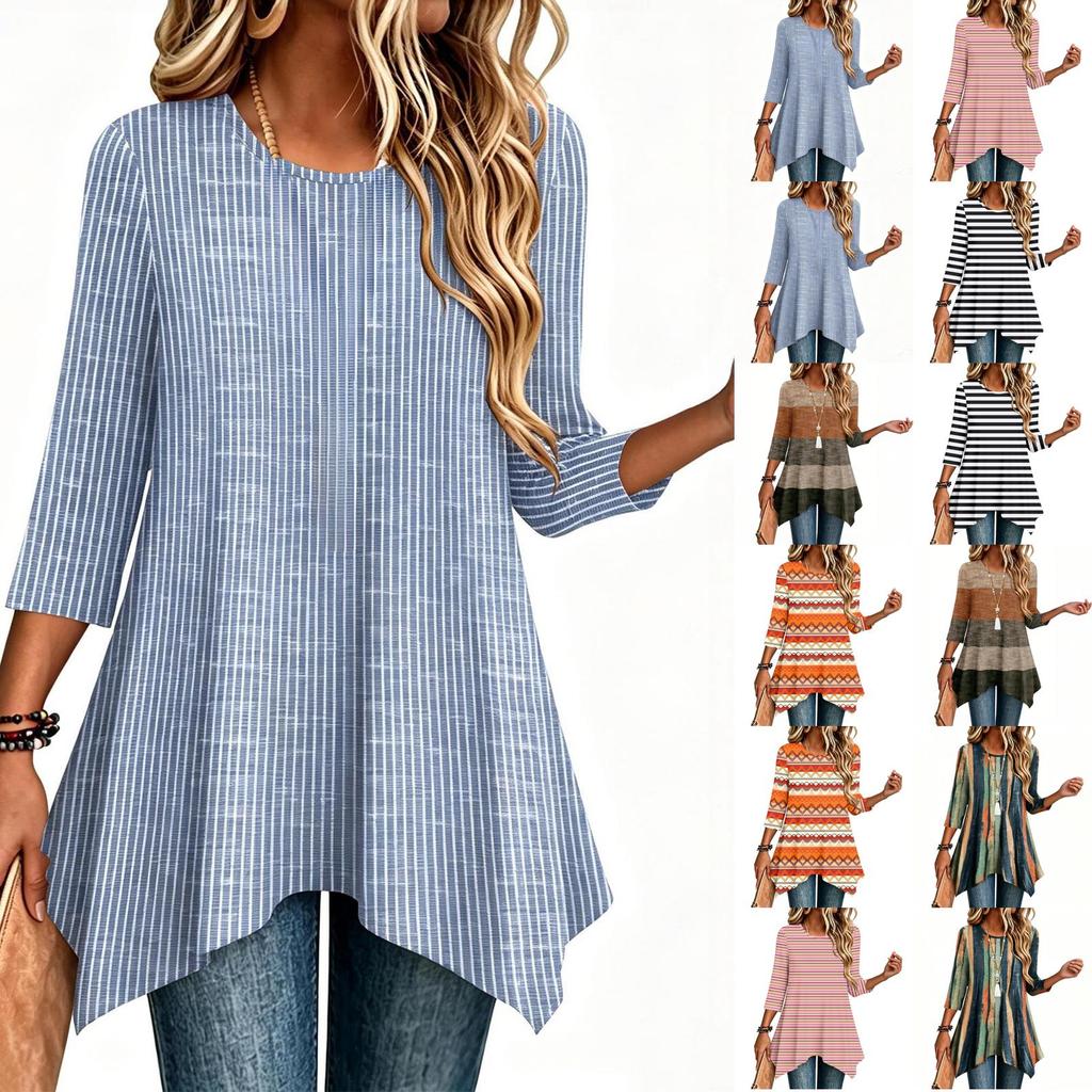 Women's Three-Quarter Sleeve Casual Pullover Top for Daily Wear