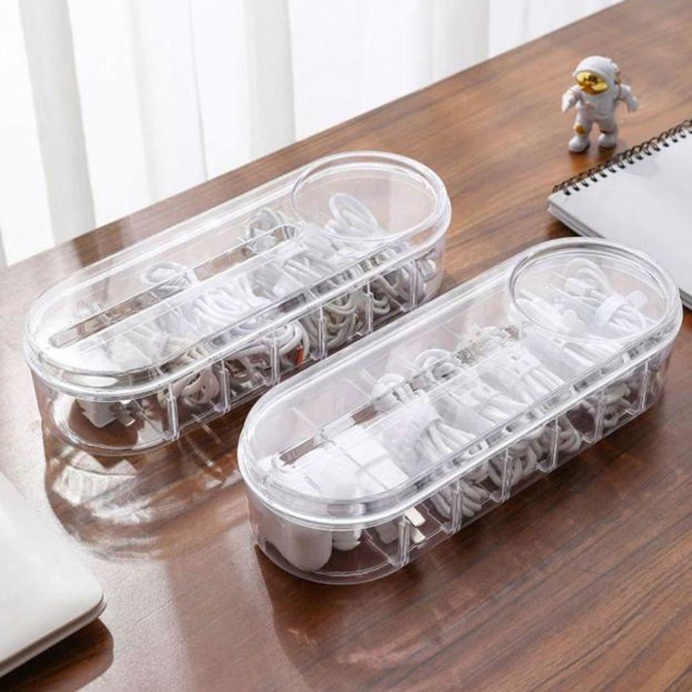 Plastic Data Cable Storage Box Transparent Large Capacity Data Cable Organizer Dust-proof with Cover Data Line Storage Container