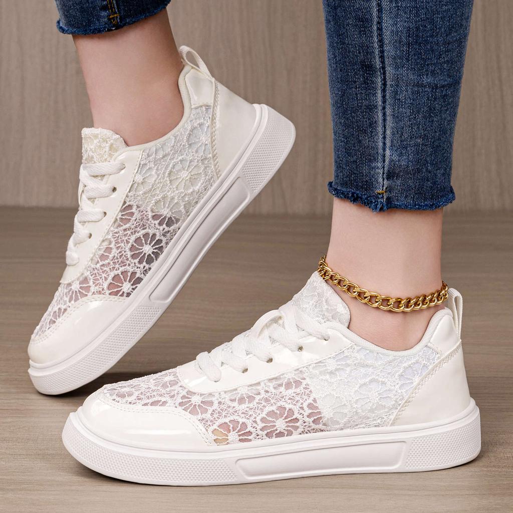 Scarpe da Donna Primavera Versatili Scarpe Casual Allacciatura Traforate Scarpe Piatte Scarpe Sportive Traspiranti Casual quotidiano Comode Leggere Sneakers