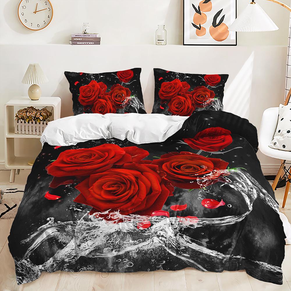 

Bed Three-Piece Rose Love Kit Valentine S Day Wedding Quilt Cover Two-Piece Bedroom 135 * 200 (two-piece set) 90g