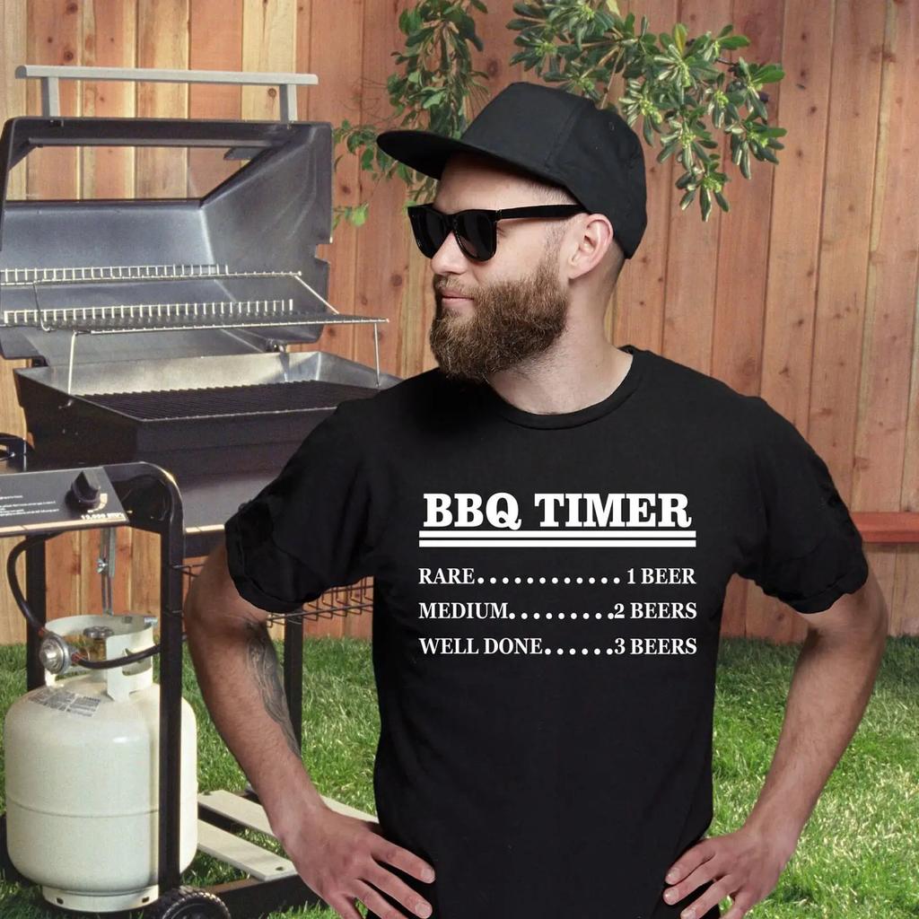 Bbq Timer T Shirt Funny Dad Grilling Vintage Top For Everyday Wear Graphic Breathable Slightly Soft Unisex Versatile