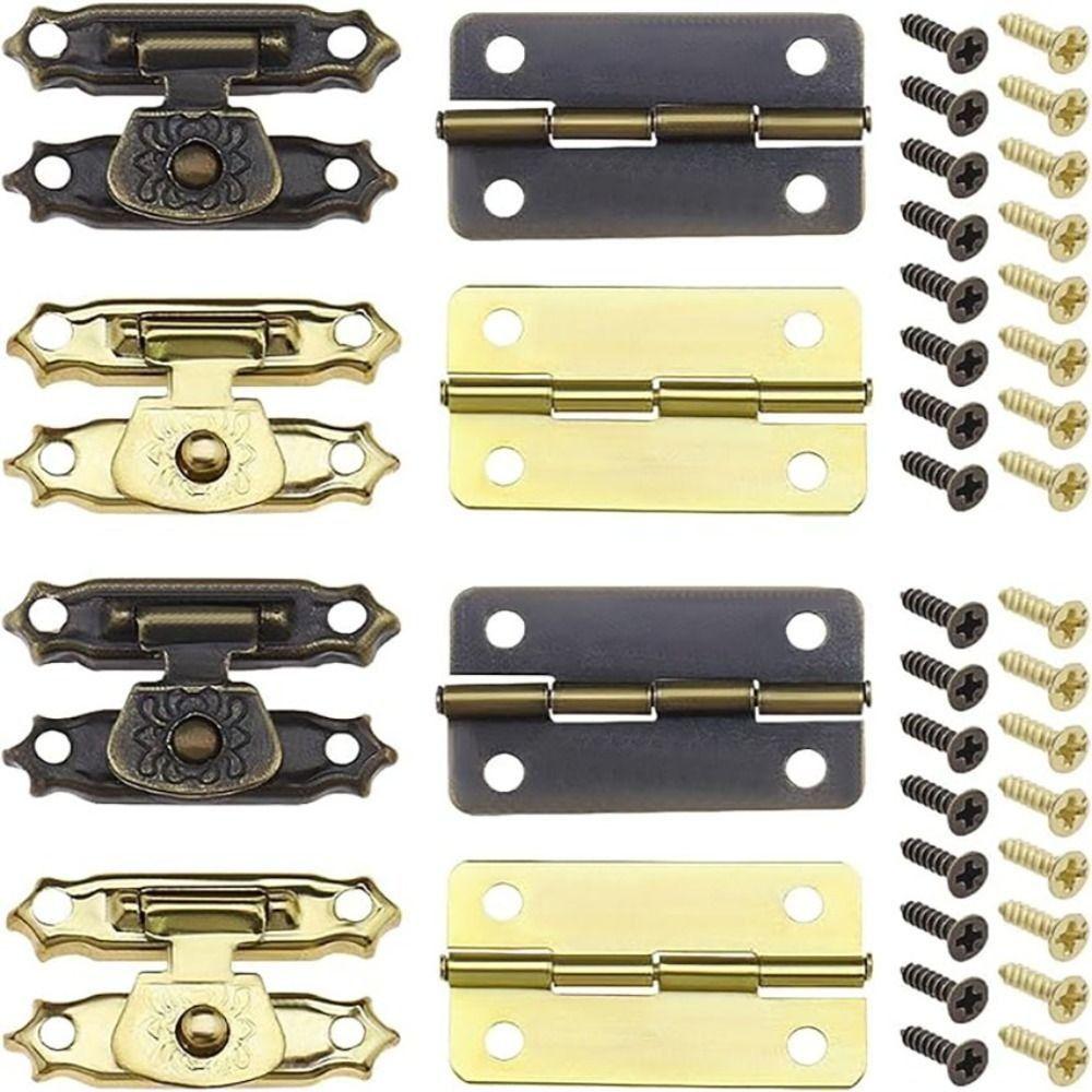 1set Vintage Mini Cabinet Hinge Accessories Furniture Cabinet Hinges Bronze Hasp Hinge Wooden Box