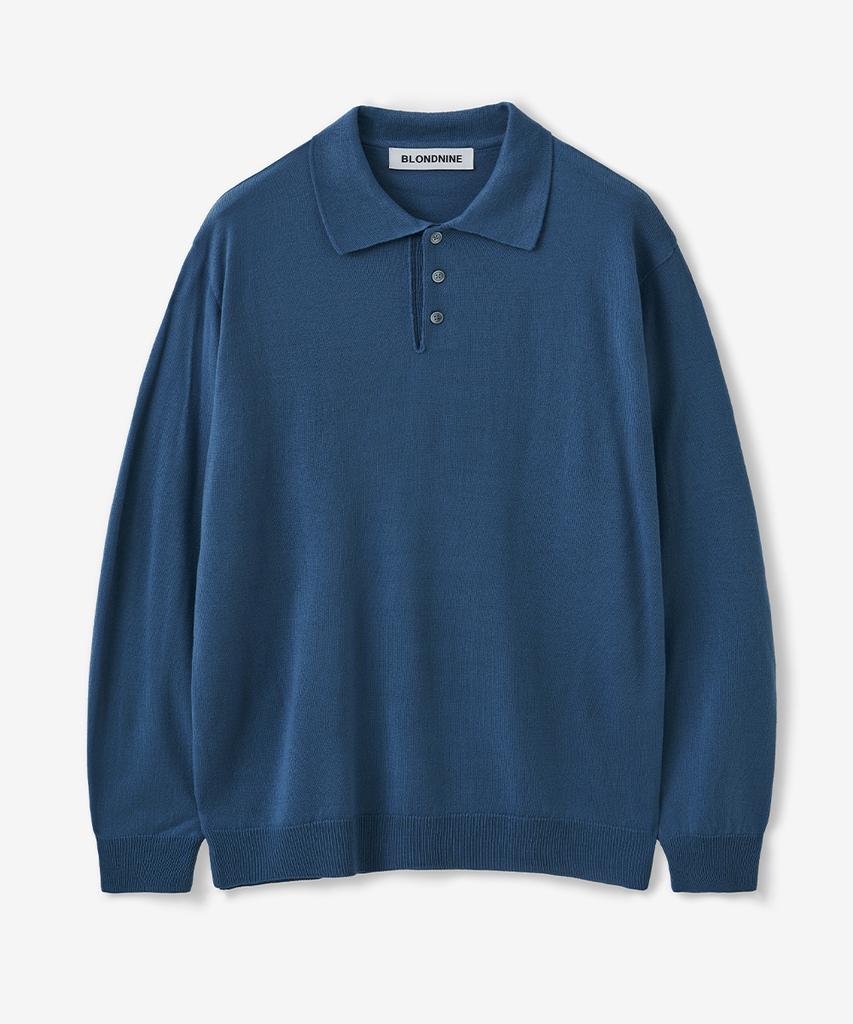 BLOND9 Button Collar Knit_Blue