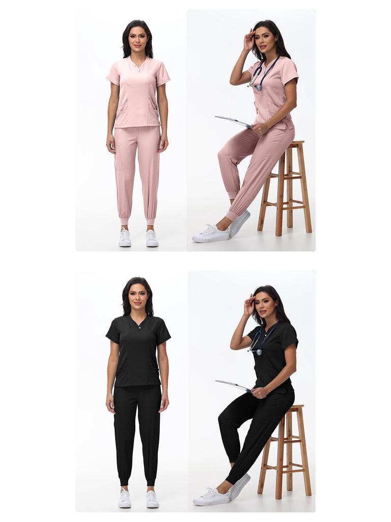 Women's Quick-Dry Short Sleeve Stretch Scrub Suit for Nurses and Beauty Salon