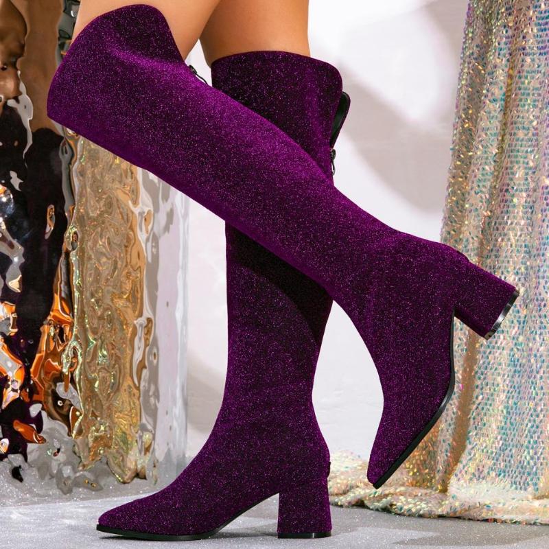 

Модные Сексуальные Фиолетовые Ботильоны с Острым Носком для Женщин Роскошные Пайетки Квадратный Каблук Задняя Молния Дизайнерские Сапоги Большого Размера Обувь для Стриптиза в Ночном Клубе 42 фиолетовый