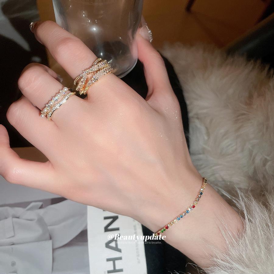 14k Gold Plated Double Layer Zircon Pearl Retro French Ring - Versatile High-End Jewelry