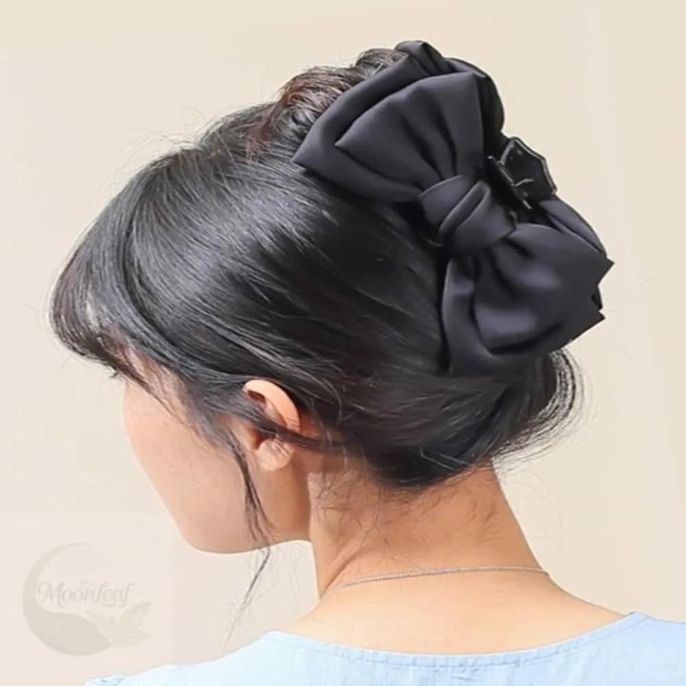 MLSTORE Silk Giant Ribbon Black Claw Clip Large Hair Clip