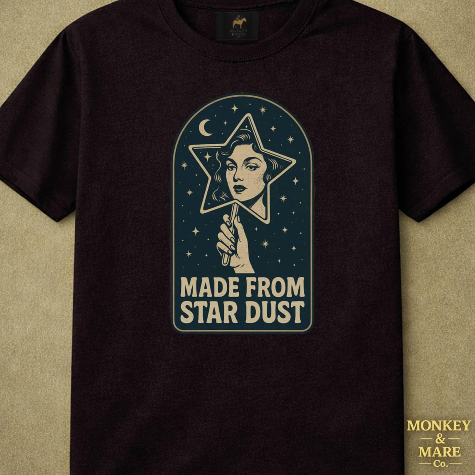 Glamorous Woman Star Mirror Shirt, Made From Star Dust, Vintage Celestial Cosmic Dreamer, Mystic Energy Night Sky Art Tee L