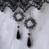 Pendientes Colgantes de Rosa Gótica con Cristal Negro - Joyería de Moda Vintage