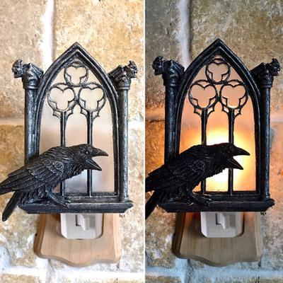 Halloween Kråka Nattlampa Gotisk Korpfåglar på Kyrkbåge Vägglampa Ljus för Halloween Sängbord Sovrum Vardagsrum Dekor