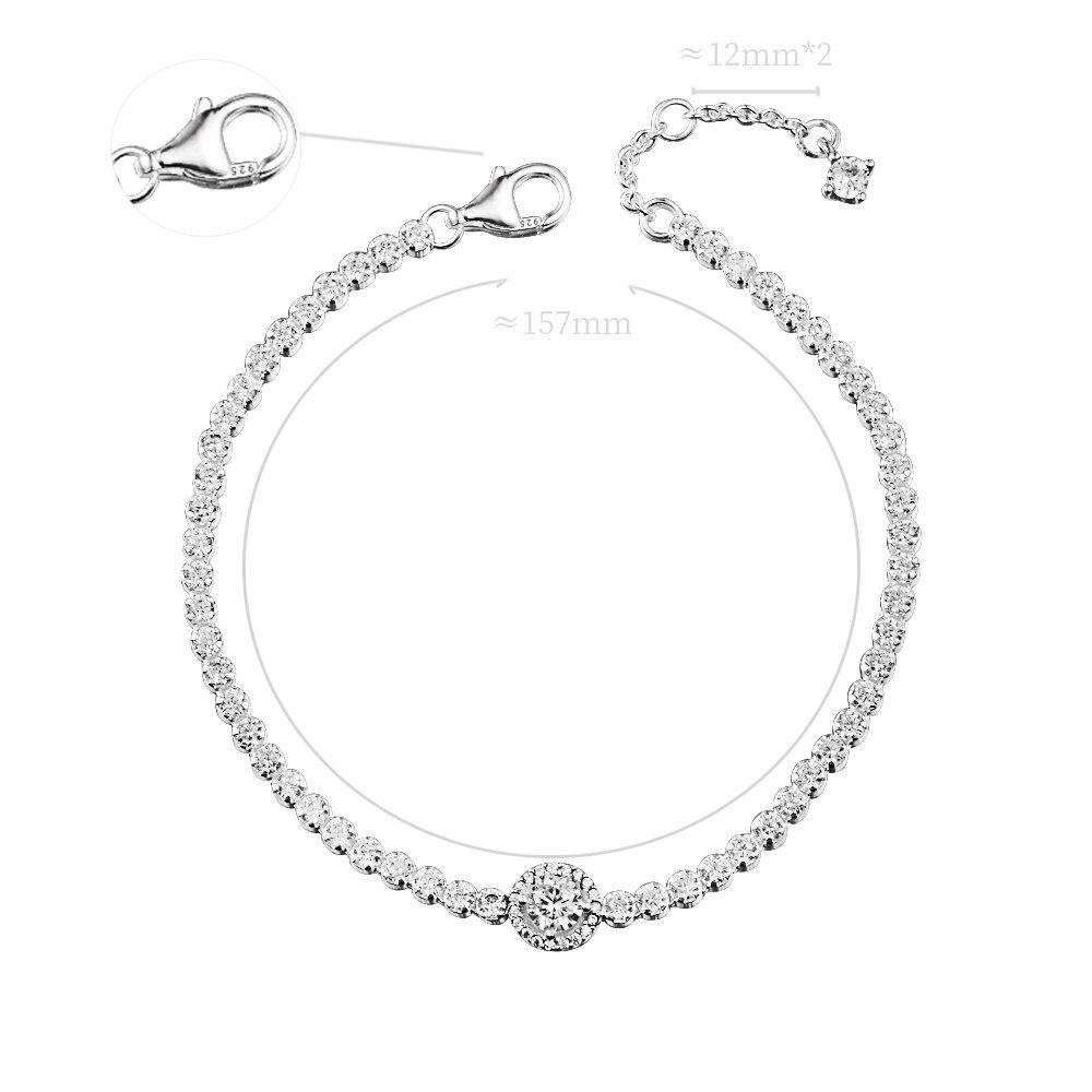 Silver 925 Jewelry Sparkling Halo Tennis Bracelet Sterling Original Charms