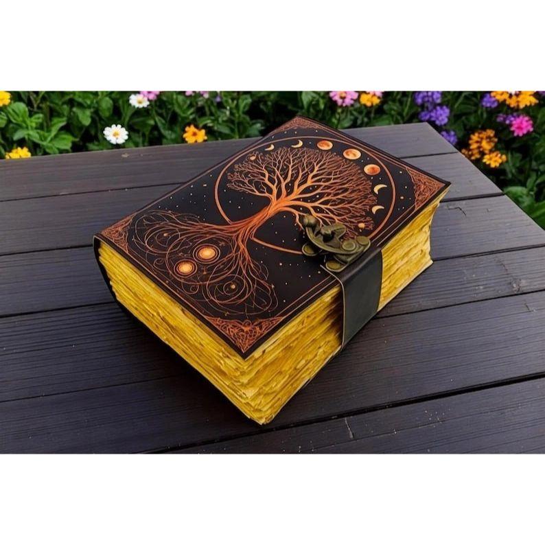 Handmade Leather Tree of Life Journal Vintage Embossed Notebook with Lock Diary