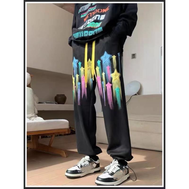 

M-8XL Весенние американские новые стильные модные спортивные штаны в стиле хип-хоп с принтом звезд High Street Свободные повседневные спортивные брюки мужские большого размера 6XL