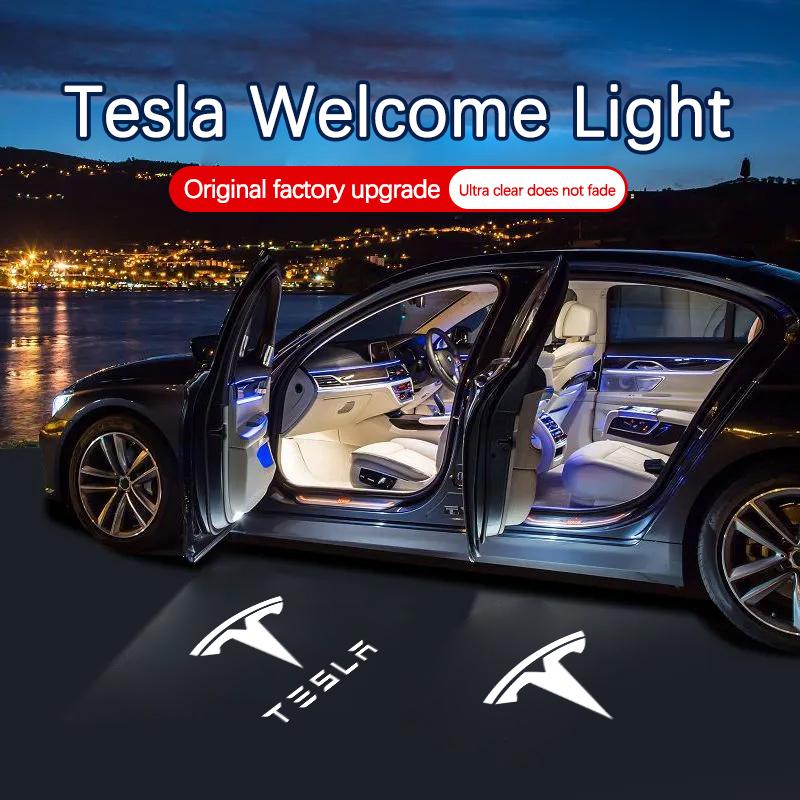 PAJL2 LED Car Door Logo Projector Ghost Shadow Welcome Light Accessories For Tesla Model 3 Model Y Model S Model X