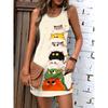 Cute Cat Print Sleeveless Tank Top Dress for Women – Casual Spring and Summer Resort Style