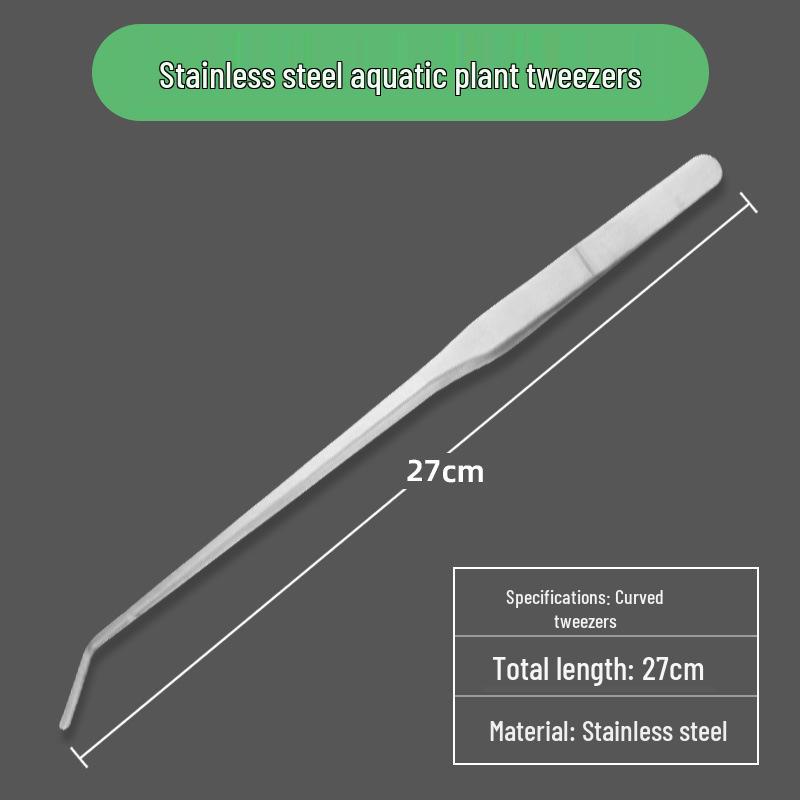Aquarium Plant Care Set: Stainless Steel Curved Scissors, Tweezers, and Trimming Tools for Aquatic Landscaping and Cleaning.