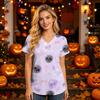 Damen V-Ausschnitt Kurzarm Kasack mit Taschen Halloween-Print für Krankenschwestern und Pflegekräfte