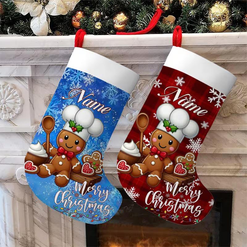 Santa Claus Snowflake Plaid Large Christmas Stocking with Hanging Rope