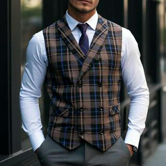 European & American Men's Retro Herringbone Wool Vest - British Style Single-Breasted Casual Waistcoat