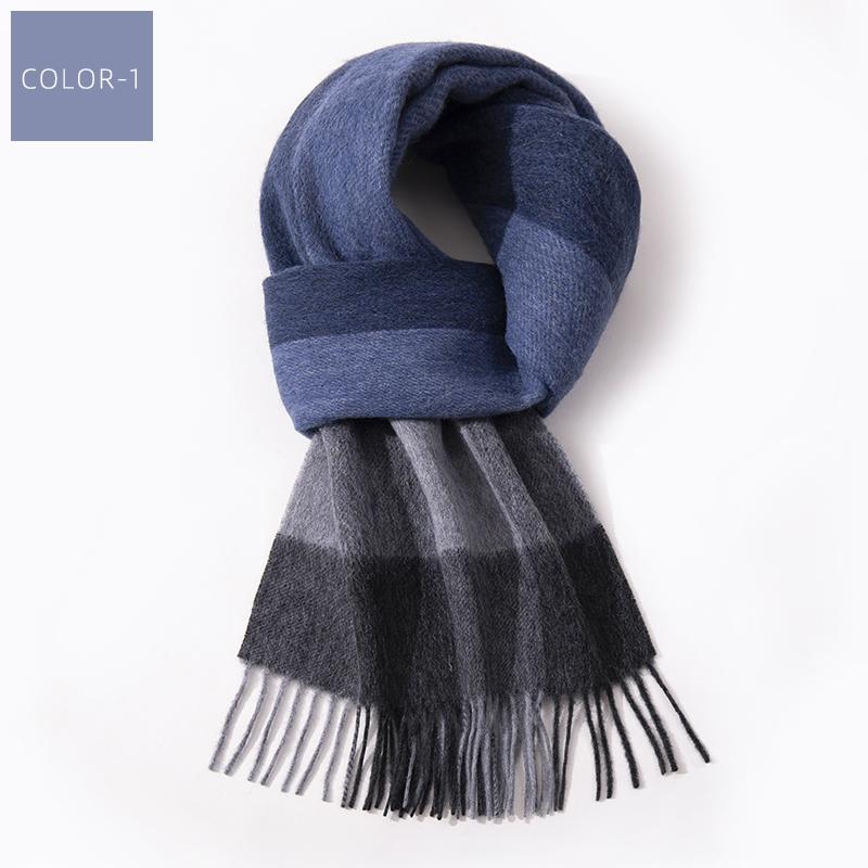 100% Wool Long Scarf Men Winter Warm Neck Scarves Classic Business Plaid Blue Scarf Shawls Luxury Striped  Foulard Hommes