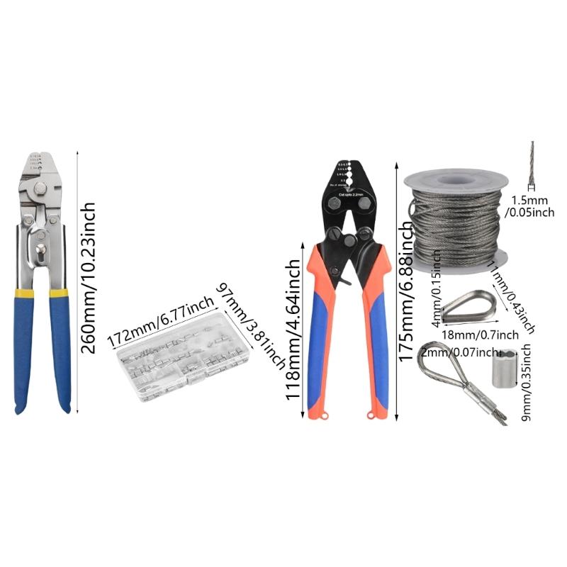 Drahtseil Crimpwerkzeug Zange Quetschwerkzeug mit Aluminiumringen Hülsen Kit Bis zu 2,2 mm für Angelschnüre und Technische Arbeiten