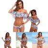 Sexy schulterfreier Bikini mit Rüschenkanten und floralen Akzenten Hochwertiges Polyester-Material