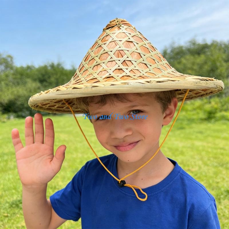 HX6F Kids Bamboo Sun Hat Wide Border Sun Protecting Hat Breathable Light weight for Outdoor Activity CN