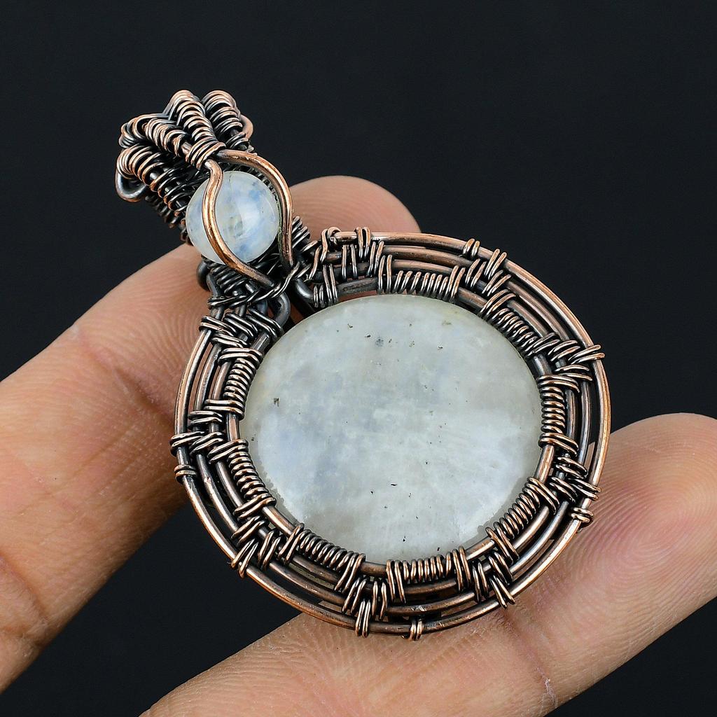 Moonstone 999 Copper Wire Wrapped Pendant, Handmade Gemstone Pendant, Gift For Mom Antique Jewelry