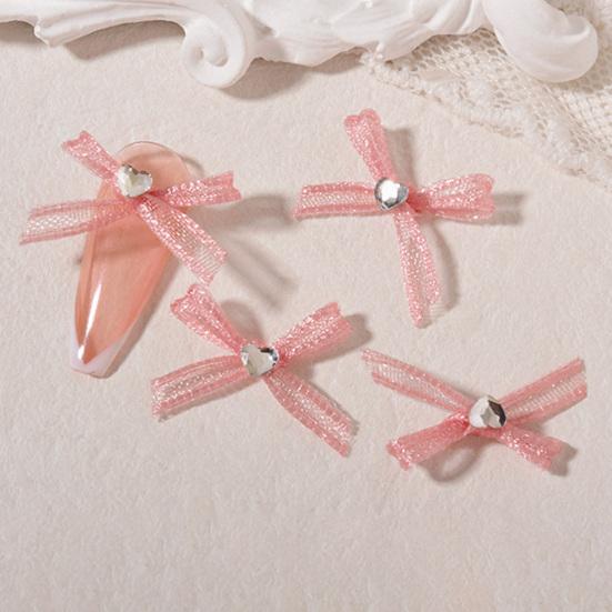 2Pcs Nail Ornaments Love-Heart Design Vivid Color Non-Fading Stylish Wide Application Show Charm Gauze Bow-knot