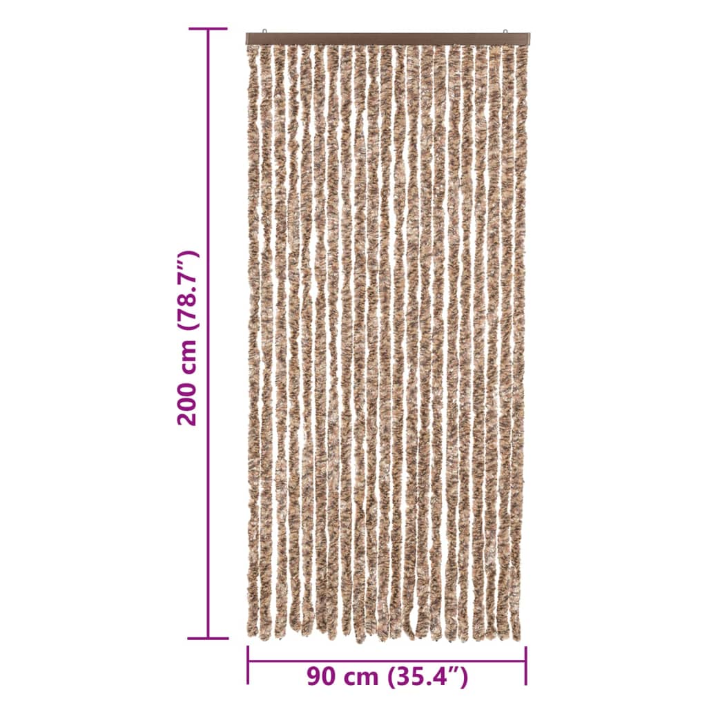 Záclona proti hmyzu béžová a tmavě hnědá 90 x 200 cm Chenille