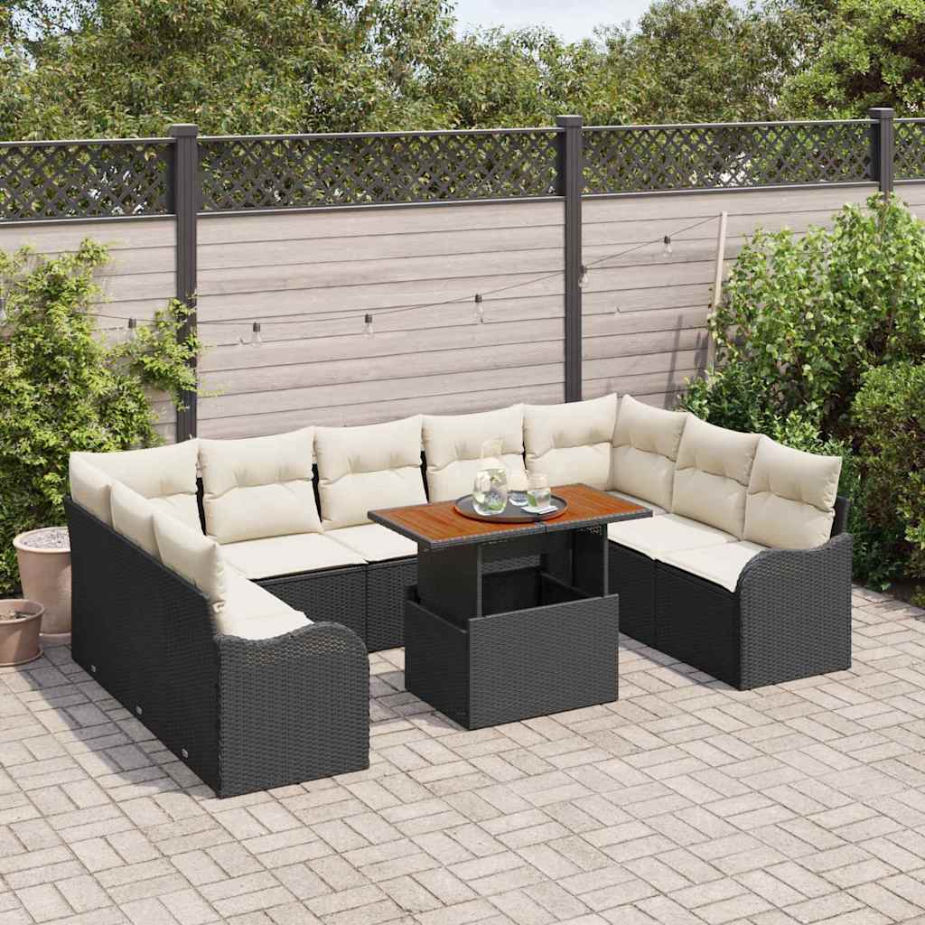 Garden Sofa Set with Cushions 10 pcs Black and Cream